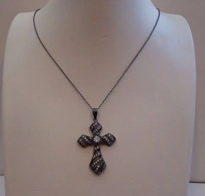 BLACK RHODIUM CROSS NECKLACE PENDANT1.50 CT LAB CREATED DIAMOND STERLING SILVER - Image 1 of 4