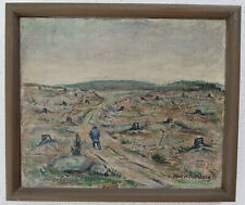 Ölgemälde Kunstwerk mit Rahmen Malerei Oil Painting Feld Mann Landschaft 1974