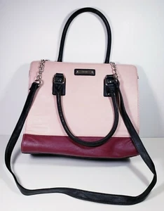 Nine West You & Me Satchel Pink Cherry Black w/Crossbody Strap,3 Compart Leather - Picture 1 of 9