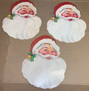 Menge 3 Vintage Weihnachten Weihnachtsmann Gesicht Dekorationen gestanzt USA 13" - Bild 1 von 10