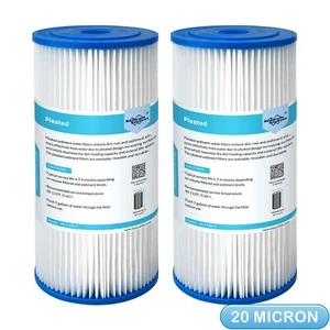 2 Pack 20 Micron 10" x 4.5" Washable Pleated Sediment Water Filter Replacement - Picture 1 of 9