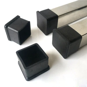 Square Black Rubber Chair Table Feet Furniture Tube Pipe Stick End Cover Caps - Picture 1 of 11
