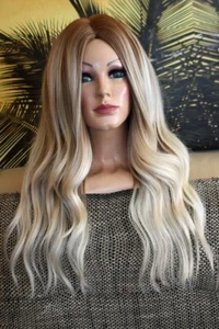 Perücke Balayage lang blond hellblond brünett braun ombre gewellt wie Echthaar - Bild 1 von 14