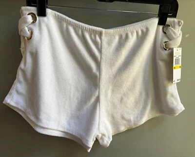 Shorts feminino Michael Kors Terry com cadarço lateral branco tamanho M - Imagem 1 de 4