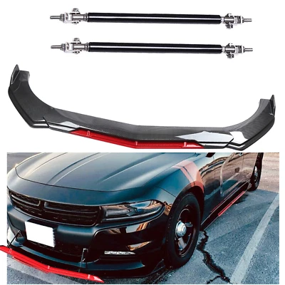 Front Bumper Lip Splitter Spoiler Strut Rods Carbon Fiber For Dodge Charger Foto 1 de 4