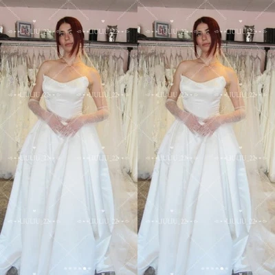 Vestidos de noiva de cetim simples elegantes sem alças trem de varredura linha A vestidos de noiva - Imagem 1 de 4