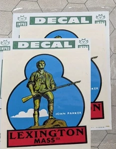 Lexington Mass John Parker Statue 3" x 4" Lot of 2 Vintage Impko Decals! - Picture 1 of 8