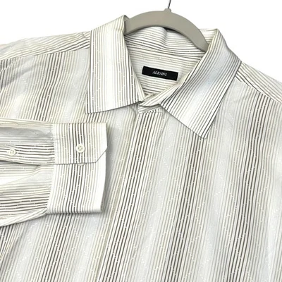 Camisa Alfani Para Hombres 2XL Blanco Tostado Rayas Jacquard Abotonada Manga Larga Vestido Foto 1 de 4