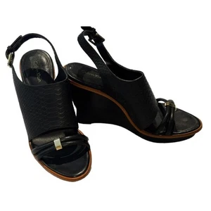 Calvin Klein Sandals Womens 9 M Prina Slingback Black Wedge Heels Alligator Tone - Picture 1 of 9