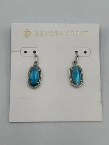 New Kendra Scott Lee Silver Drop Earrings In Peacock Bleu llusion - Picture 1 of 9