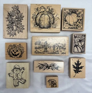 Fall Autumn Rubber Stamps Lot of 10 - Leaves Harvest Pumpkin Acorn… - Picture 1 of 3
