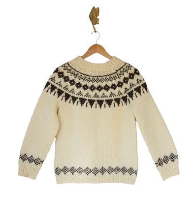 VTG Hand Knitted Women Fair Isle Wool Chunky Sweater Preppy Cottage Cabin Rustic - Image 1 of 4