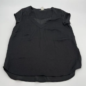 H&M Womens Top 6 Black Short Sleeve Casual Blouse V Neck Lightweight Shirt Knit - Picture 1 of 13