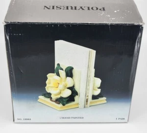 Vintage 1995 Buchstützen Magnolie Blume Paar schwer Polyresin CBK handbemalt - Bild 1 von 6