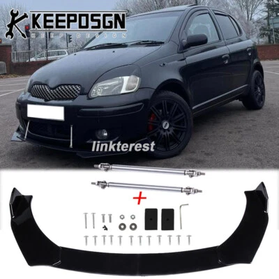 For Toyota Yaris Sedan Hatchback Front Bumper Lip Parts Splitter Strut Rod Gloss - Image 1 of 4