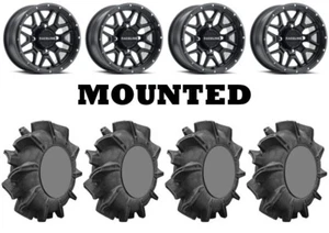 Kit 4 SuperATV Assassinator 28x10-14 on Raceline Krank Matte Black Narrow TER - Picture 1 of 5