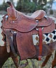 Working Western saddle15 1/2" by Trophy Tack - Light brown w Oak Leaf Tooling