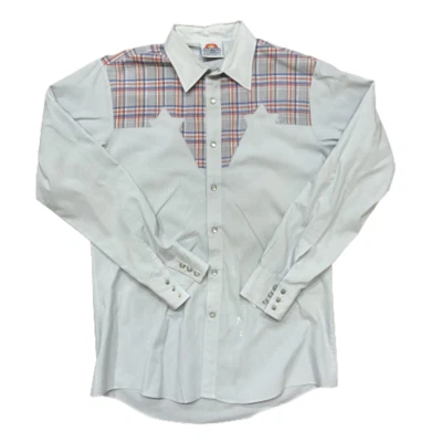 Saturdays Vintage Western Polyester Blend Plaid Gray Shirt Men's Size Large - Image 1 of 4