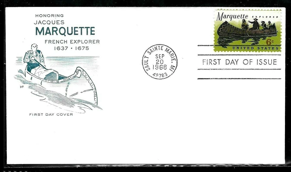 1356 6c Stamp (1968) FATHER MARQUETTE FDC FROM THE HOUSE OF FARNAM !!! - Image 1 of 1