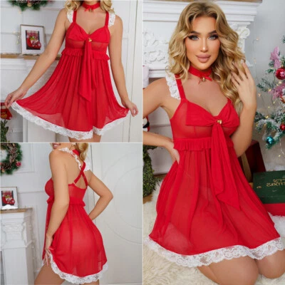 Lindo Babydoll de Juegos de Rol Mujeres Lencería Sexy con Campanas Vestido de Navidad Prendas para Dormir Foto 1 de 4