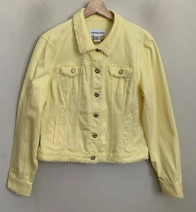 Bloomingdales Jacket Yellow Collared Bead Buttons Pockets Fringe Trim Size 14P - Picture 1 of 9