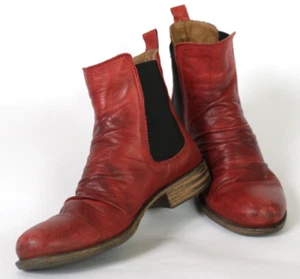 Miz Mooz Lissie Size 6 Wine Red Leather Ruched Chelsea Boots Pull On Double Gore - Picture 1 of 14
