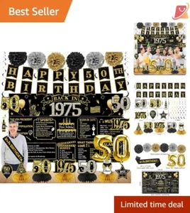 50th Birthday Decorations Black Gold 21pcs Back in 1975 Party Supplies - Picture 1 of 8