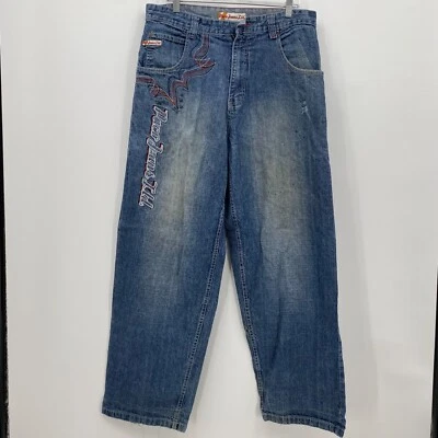 Jeans Paco vintage Y2K desgastados bordados azul medio talla 34x32 para hombre Foto 1 de 4