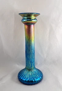 Lundberg Studios Art Glass 10" Blue Ribbed SUNSET Bud Vase 2001 - Picture 1 of 10