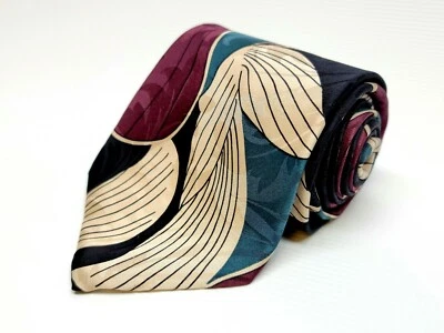 J.T. Beckett Mens Necktie All Silk Geometric Dark Magenta Black Abstract USA 58" - Image 1 of 4