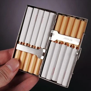 Corrugated Design Silver Copper Cigarette Box Metal Case Holder For 10 Cigars - Picture 1 of 5