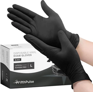 Black Vinyl Disposable Gloves - Powder and Latex Free Medical Exam Gloves - Picture 1 of 12