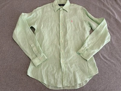 Polo Ralph Lauren Long Sleeve Button Up Shirt Green w/ Pink Pony Striped Medium - Image 1 of 4