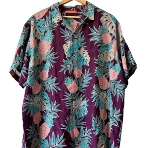 Tori Richard Hawaiihemd mit Knöpfen XL tropical lila türkis mit Ananasblättern - Bild 1 von 10