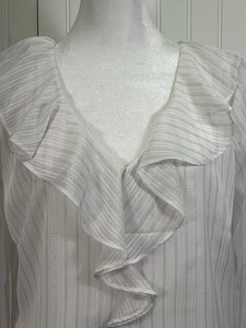 NWT Soft Surroundings Xenia Ruffle Top Sz Med White & Gold Metallic Thread Party - Picture 1 of 13