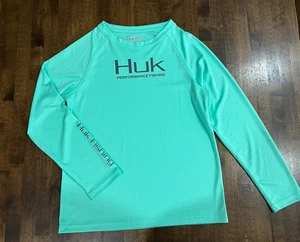 HUK FISHING Shirt Boys YL Youth Large Performance Logo Outdoor Rash Guard - Picture 1 of 5