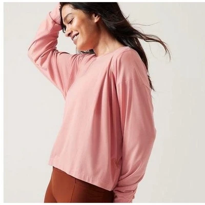 Athleta элементарный длинным рукавом Chong розовый Топ XL плиссированные Flowy Athleisure - Изображение 1 из 4