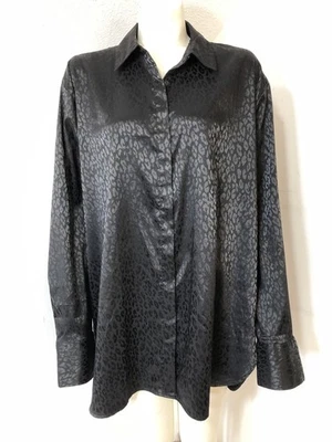 Blusa Old Navy Para Mujer XL Alta Negra Tonal Estampado Animal Manga Larga Botón Delantero Foto 1 de 4