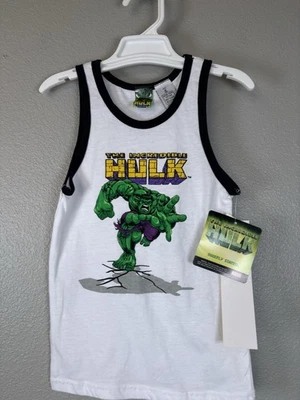 Boys Incredible Hulk Tank Top Size 8 Marvel 100% Cotton New NOS White 2003 - Image 1 of 4
