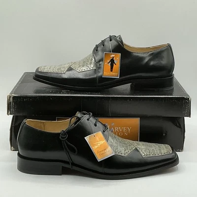 NUEVO Zapato de Vestir Steve Harvey Para Hombres Cuero Genuino/Cocodrilo Negro y Gris Talla 9 Foto 1 de 4