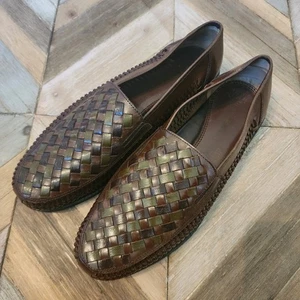 Mocasines Ciervos Ciervos Para Hombre Talla 13 3E Cuero Marrón Recortes Tejido Top Sin Cordones - Imagen 1 de 10