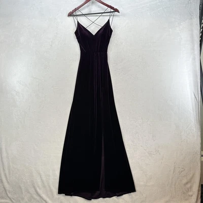 Vestido Bisou Bisou Para Mujer XS Púrpura Terciopelo Maxi Largo Formal Sin Cordones Tirantes Foto 1 de 4