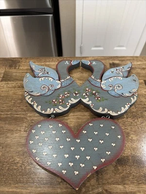Hand Painted Cottage Core Granny Chic Hearts  And Swans Wall Decor - Image 1 of 4