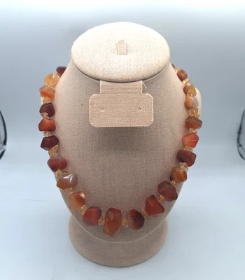 Collar de piedra de cornalina y astillas de citrino 119-21" con cierre de plata de ley 925 Foto 1 de 4