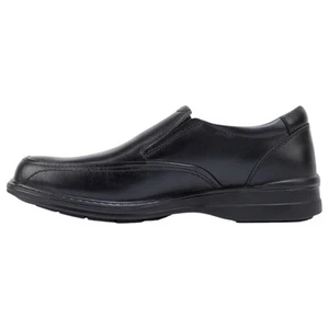 Mens Hush Puppies Transit Extra Wide Black Leather Work Slip On Shoes - Picture 1 of 6