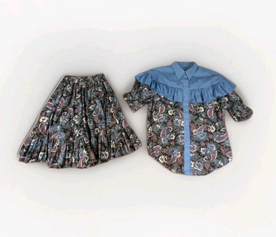 Conjunto de falda hecha a mano de colección círculo completo columpio cuadrado baile pradera cabaña occidental Foto 1 de 4