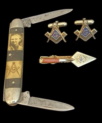 Антикварный/винтажный уникальный масонский складной нож и принадлежности (как есть)  - Изображение 1 из 4