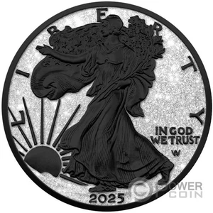 WALKING LIBERTY Diamond Dust Black Platinum 1 Oz Silver Coin 1$ USA 2025 - Picture 1 of 4