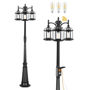 Dusk to Dawn Outdoor Lamp Post Light with GFCI Outlet, Triple Head Aluminum S... - Picture 1 of 7