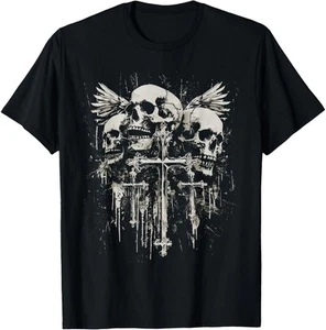 Skull Cross Y2K Goth Alt Grunge Gothic Emo Aesthetic T-Shirt Hoodie - Picture 1 of 6
